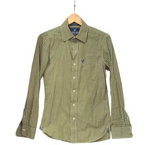 American Eagle Outfitters green & white striped button-up shirt XS